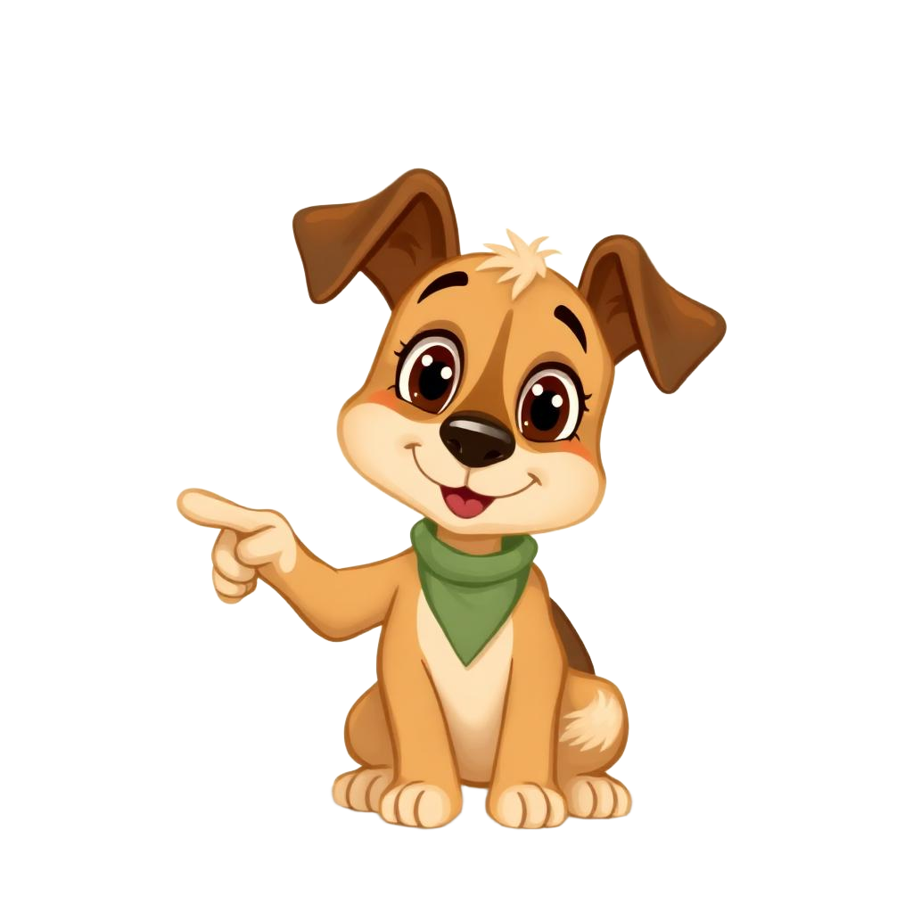 The Garden Dog pointing toward an activity with its paw.